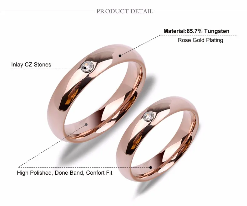 Бренд Saya, вольфрамовые кольца с розовым золотым покрытием для пары, инкрустация камнями CZ, Ширина 3,5 мм/5 мм, обручальное кольцо
