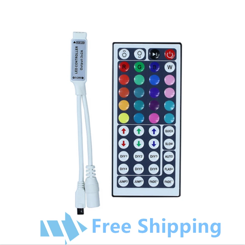 buy 44 Keys LED IR RGB mini Controler For RGB SMD 3528 5050 LED Strip LED Lights Controller IR Remote Dimmer Input DC5V 12V24V 6A