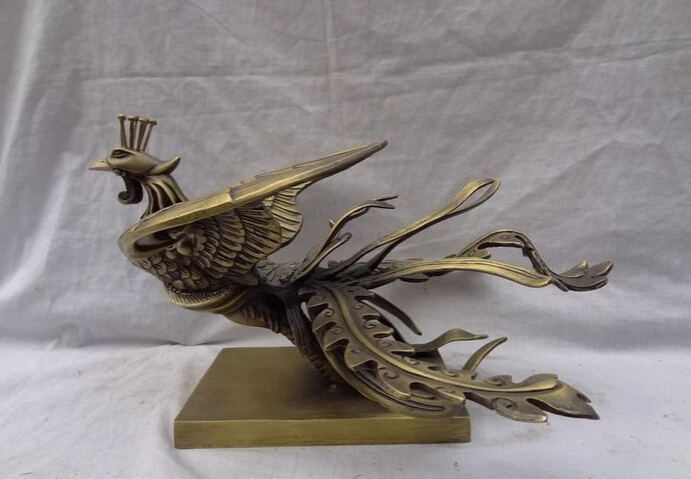 

S3059 12" Chinese Bronze FengShui Bird Fly Phoenix Peacock Bronze Statue Sculpture D0318