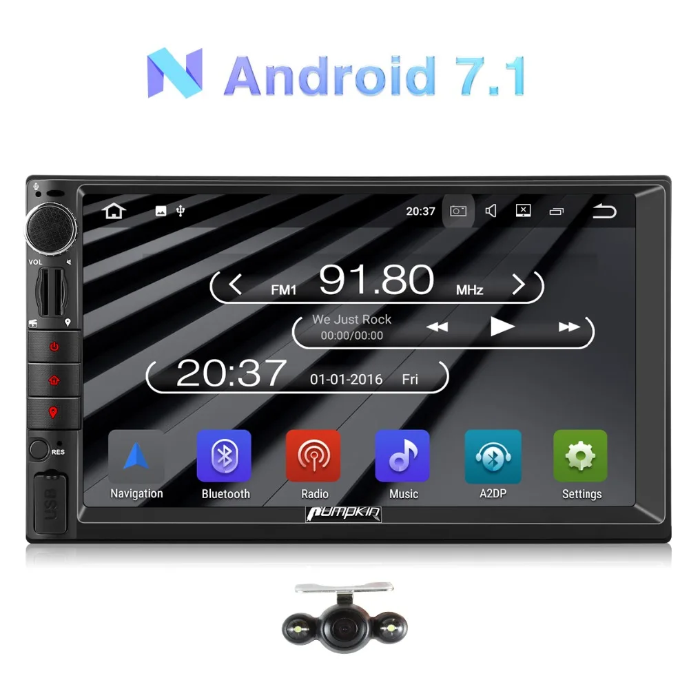 

Pumpkin 2 Din 7'' Android 7.1 Universal Car Radio No DVD Player GPS Navigation Bluetooth Car Stereo Quad-Core 4G OBD2 Headunit