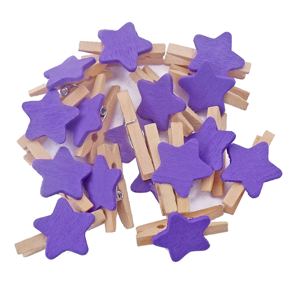 

30mm Mini Clothes Pegs with 18mm Purple Stars Craft For Shabby Chic Wedding (100)