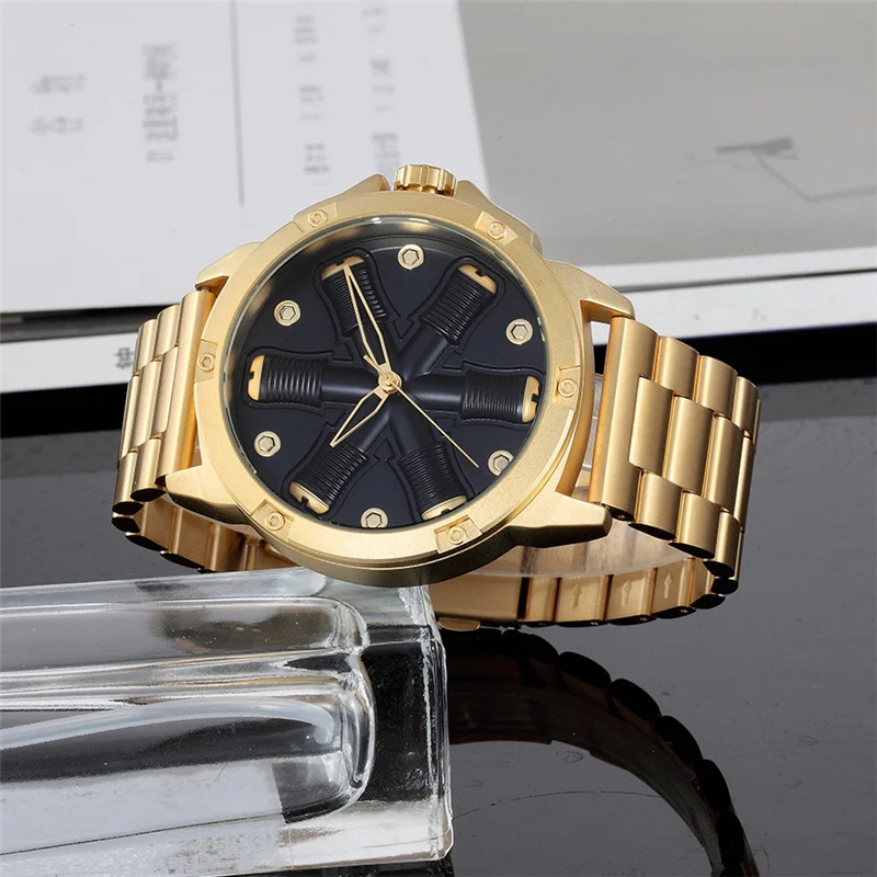 Skone новая Элитный бренд черного и золотого цвета Нержавеющая сталь водонепроницаемые часы для мужчин большие Размеры Кварцевые Спортивные Наручные Часы relogio masculino