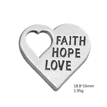 

Antique Silver FAITH HOPE LOVE Heart Pendant Hollow Charms For Handmade Jewelry Bracelets Necklace Making DIY Accessories 50PCS
