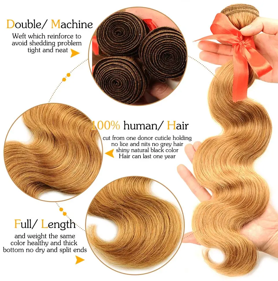 Pinshair Pre-Colored 27 Blonde Indian Body Wave Human Hair 3 Bundles Honey Blonde Nonremy Hair Weave Extension Cheap Indian Hair (74)
