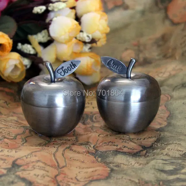 

NEW ARRIVAL - Newborn Baby Keepsake / Family Gift Apple Shaped First Tooth and First Curl Boxes Metal Artcraft Trinket Box
