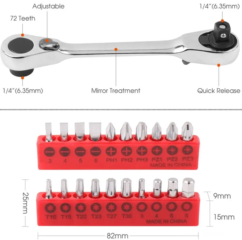 Горячая Распродажа мини 1/" 72 т трещотки штанги для гаечных ключей или отвертки 6,35 мм Быстрый торцевой ключ с 20 шт. бит с 7 шт - Цвет: Driver with Bit