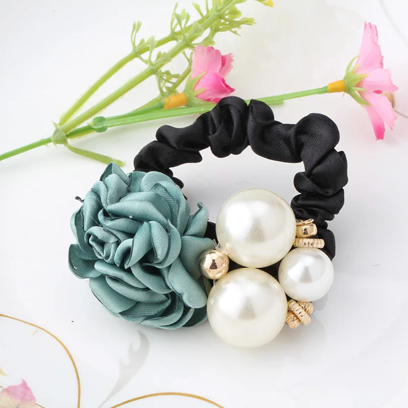 

M MISM Women Ponytail Holder Scrunchy Rose Flower Pearl Hair Accessories Fabric Floral Headband Elastic Hair Band Rim for Girl C