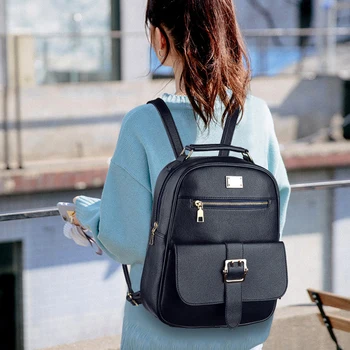 

Women's Backpack Simple And Comfortable Elegant Neutral Female Bag Pu Leather Knapsack Soft Back Business Computer Bag