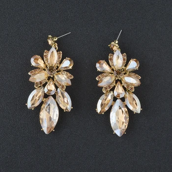 

Elegant fashion earrings Champagne color earrings Bridal Wedding Jewelry Rhinestones Crystal Dangle Drop Earrings Gift For Women