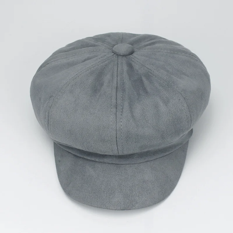 Винтажный однотонный замшевый берет, шапка для женщин,, осень, зима, фетровые шляпы, газетчик, армейская восьмиугольная шапка, Модный женский берет, шапка