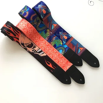 

Acoustic electric bass guitar strap Skull Dragon multicolor guitar belt Adjustable printing polyester straps ends leather