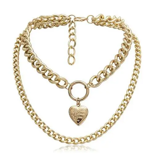 Ожерелье-чокер в стиле панк с металлическим сердцем, толстая цепочка в европейском и американском стиле, Золотое серебряное ожерелье с подвеской, женское ювелирное изделие WNW112 - Окраска металла: Gold