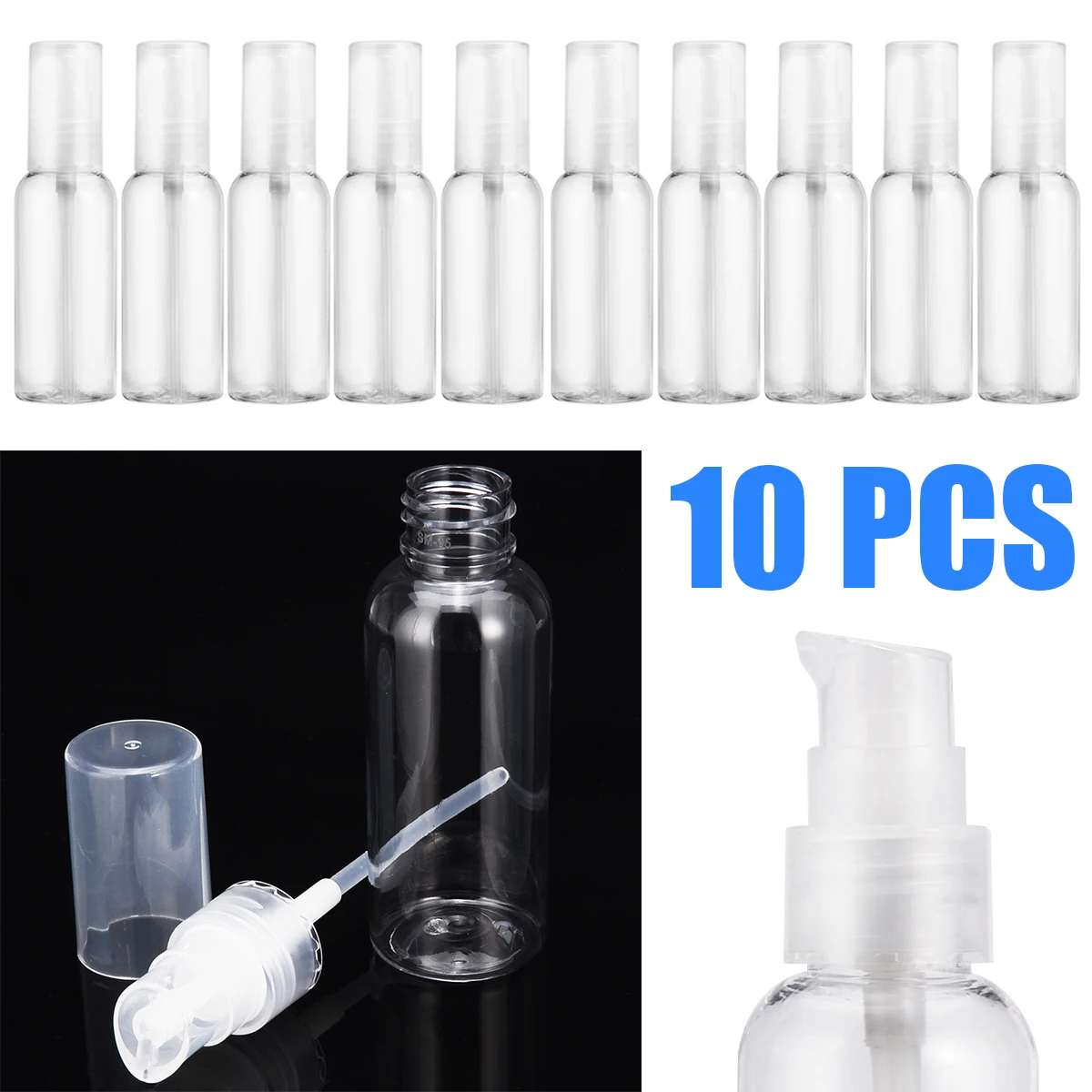 

10pcs 50ml Refillable Lotion Bottle Empty Light Weight Makeup Dispenser Pump Container For Travel Portable