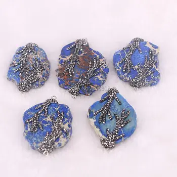 

5PCS Rhinestone Paved Dark Blue Slab Stone Connector Beads, For Bracelet Making or Necklace Pendant Beads