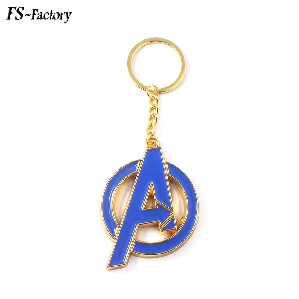 

Marvel Movie Avengers 4 Blue Letter A Logo Keychain Thanos Double-edged Sword Super Hero Weapons Model Key Chain Men Jewelry