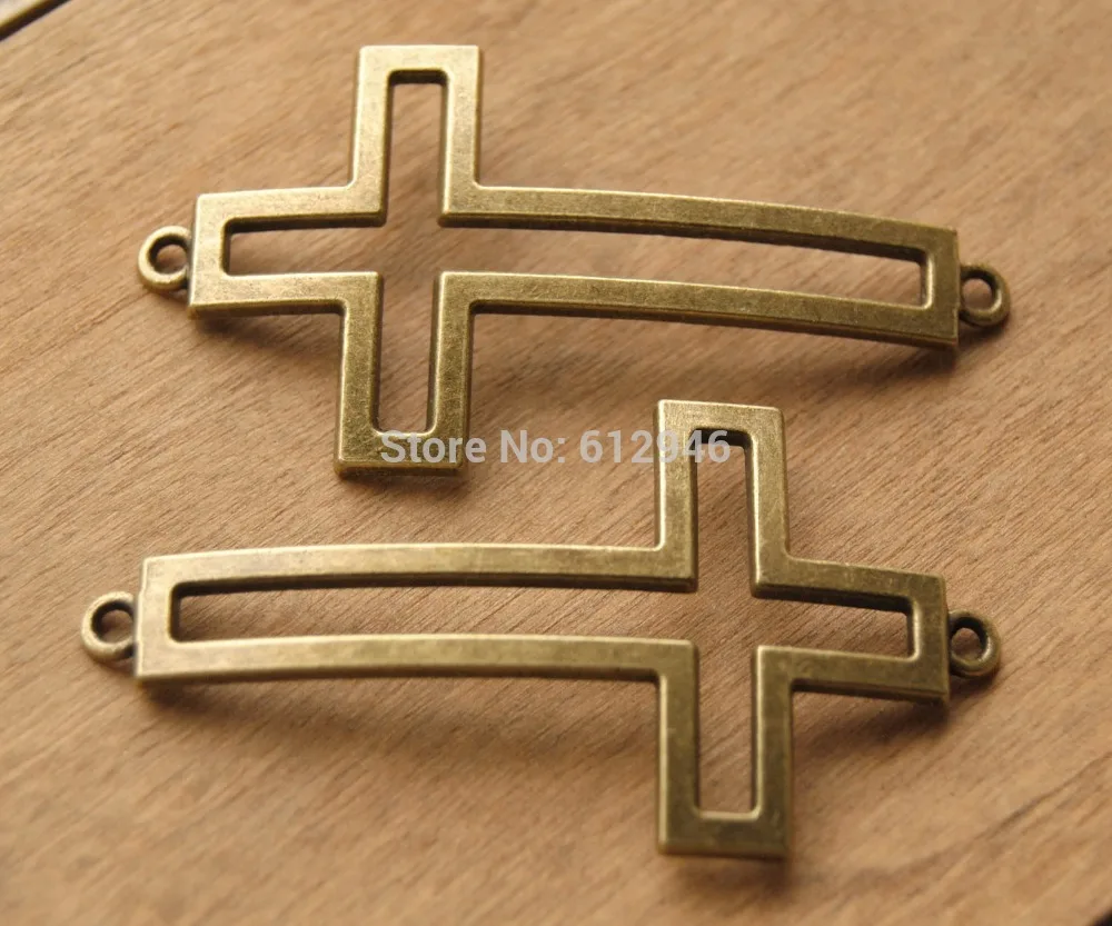 

20 pcs Antique Bronze/Silver Sideways Cross Connector Charms Fit Jewelry Bracelet Making 52x28mm