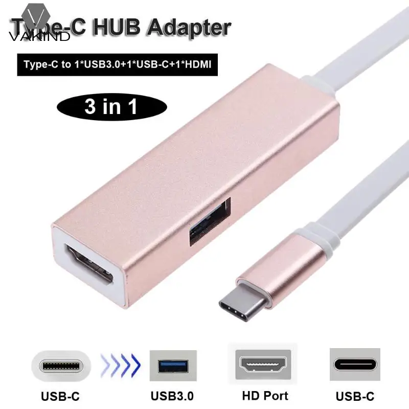 

3 in 1 Aluminum Case Type-C Hub Type C to USB 3.0 HDMI1.4 USB-C 3 Port Splitter Converter Adapter for Macbook Pro Laptop PC
