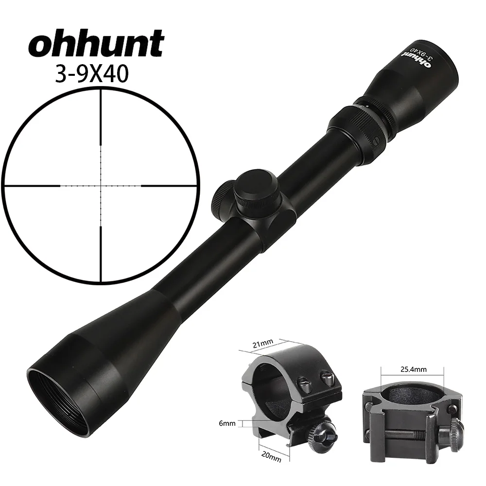 Тактический ohhunt 3-9X40 винтовочный оптический прицел Дальномер или Mil точка сетка арбалет пневматические пистолеты Охотничья винтовка прицел с кольцами крепления - Цвет: with Picatinny Rings