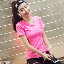 Спортивная женская футболка с коротким рукавом быстросохнущая одежда для фитнеса йога Женские Эластичные Обтягивающие беговые быстросохнущие Топы