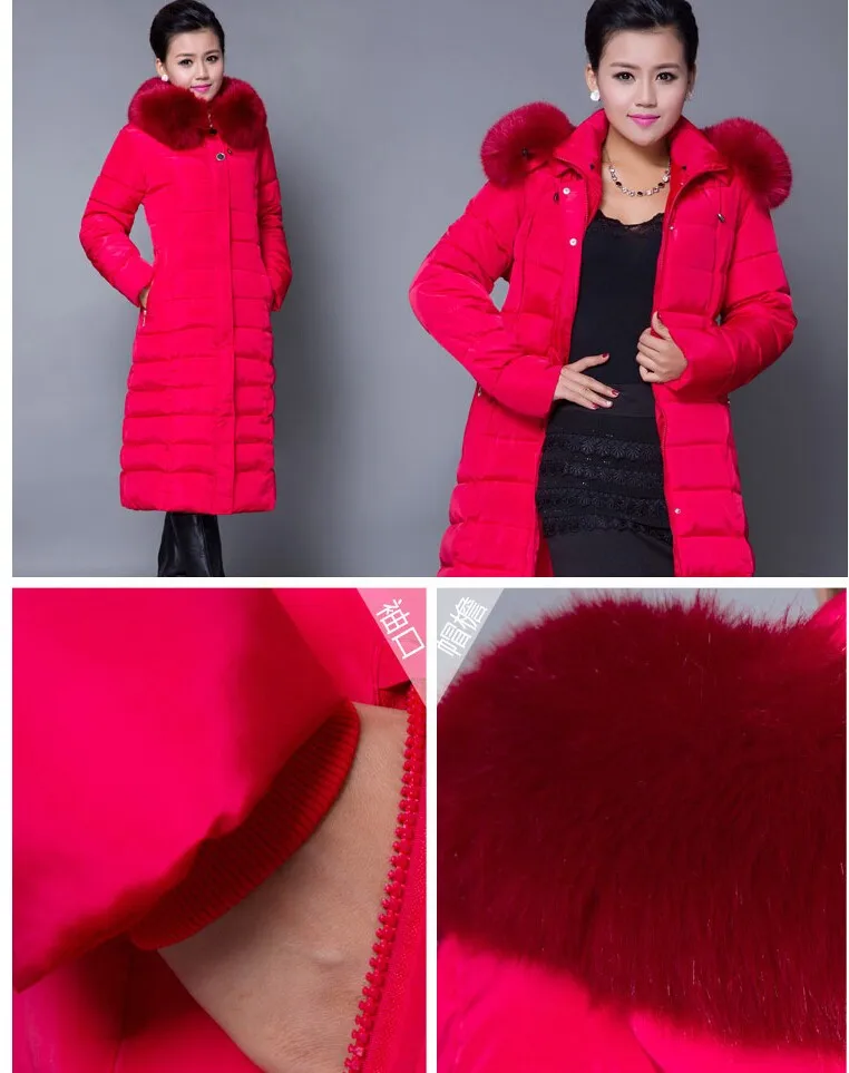 Новые модные женские туфли зимнее пальто из хлопка с капюшоном Мех животных воротник с длинными рукавами супер длинный пуховик утолщение супер теплый тонкий пальто G140