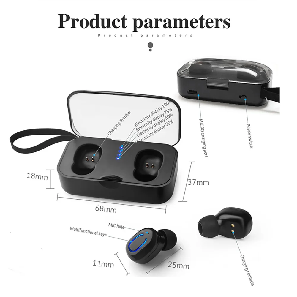 FDGAO TWS Bluetooth V5.0 гарнитура спортивные беспроводные наушники 3D стерео телефон наушники мини вкладыши двойной микрофон с зарядным устройством