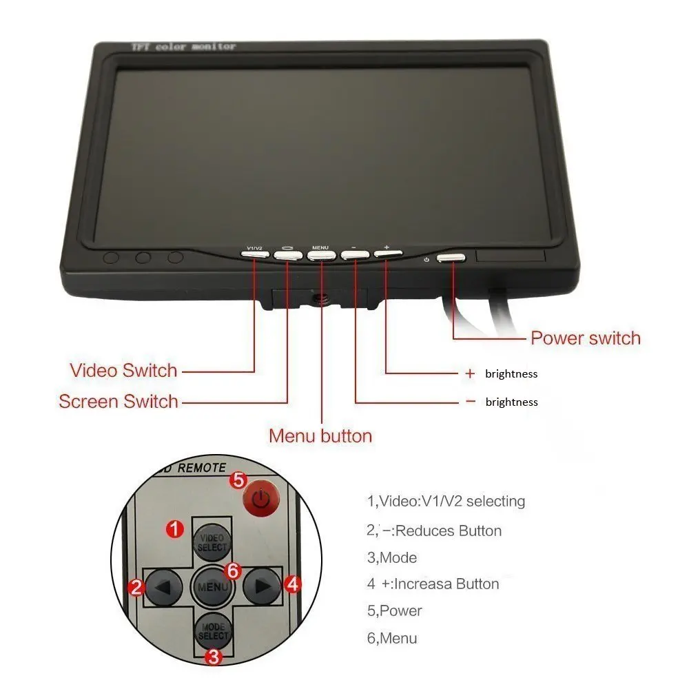 Podofo 7 ''цветной TFT ЖК-монитор заднего вида экран дисплея для автомобиля резервная камера Система помощи при парковке