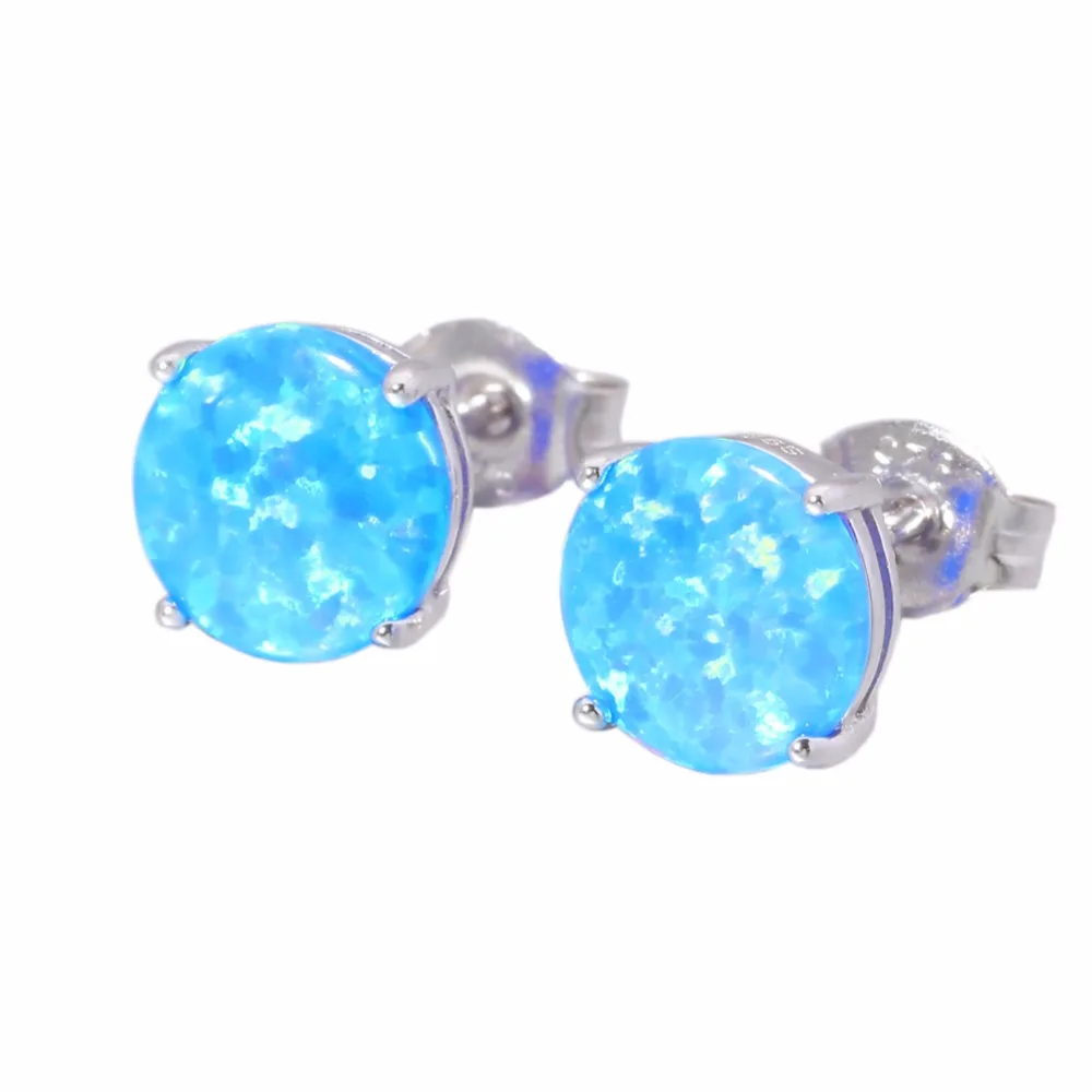 Женские серьги гвоздики из серебра 925 пробы 8 мм|white fire opal|925 sterlingsilver silver |