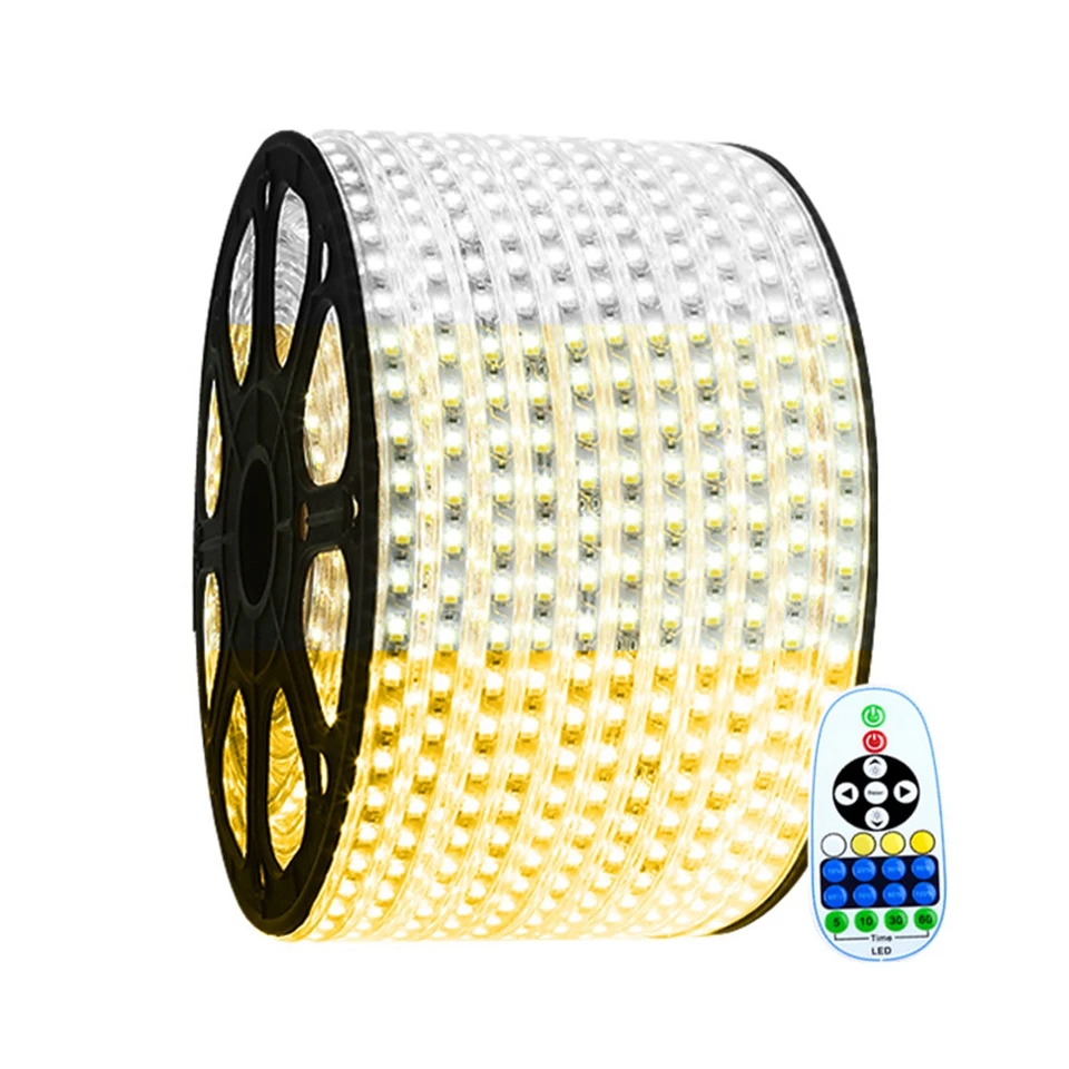 #cheap 1 14M 5730 LED Strip Light CW+WW 220V IP67 Waterproof LED Tape Dual Color Changeable Dimmable LED Strip for Home Decor