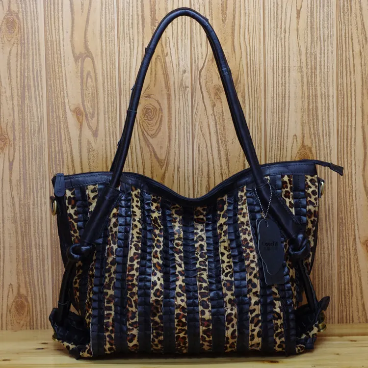 

Women Genuine Real Leather Large Tote Bag Shopper Shopping Purse Shoulder Fashion Leopard Sheepskin Handbag Daily Designer Lady