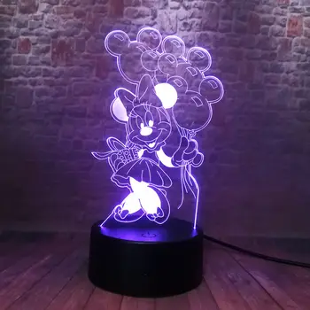 

Mickey Family Figuras 3D Illusion LED NightLight 7 Colorful Changing Light Cartoon Balloon Minnie Mouse Anime Figure Flash Toys