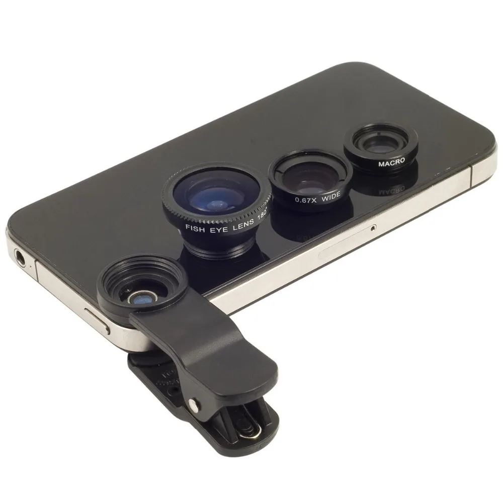 

3 In 1 Universal Clip camera Mobile Phone Lens Fish Eye Macro Wide Angle Lens for iphone x 7 8 plus Samsung s8 s9 Huawei