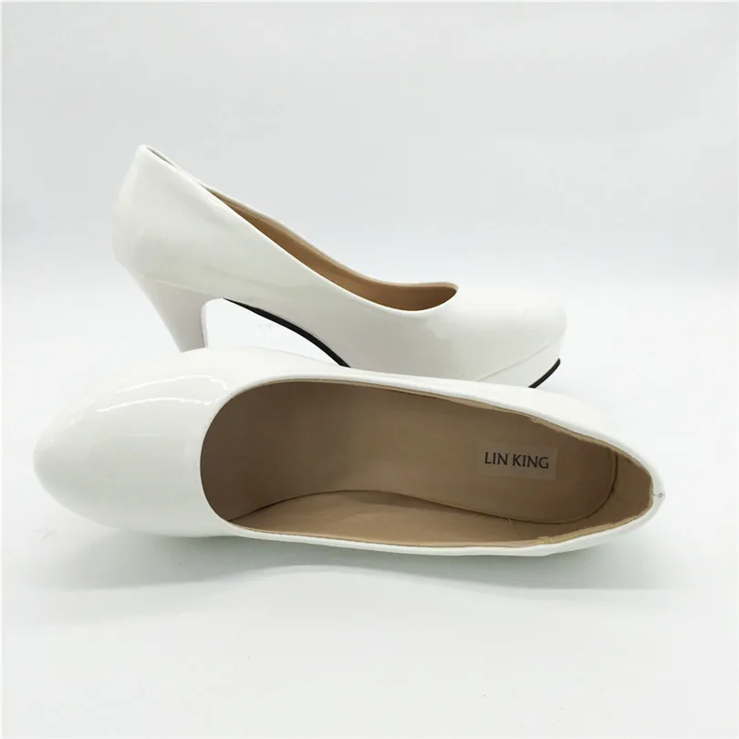 LIN KING Spring High Heels Women Pumps Platform Patent Leather Black Red White Brand Women Shoes Platform High Heels Shoes