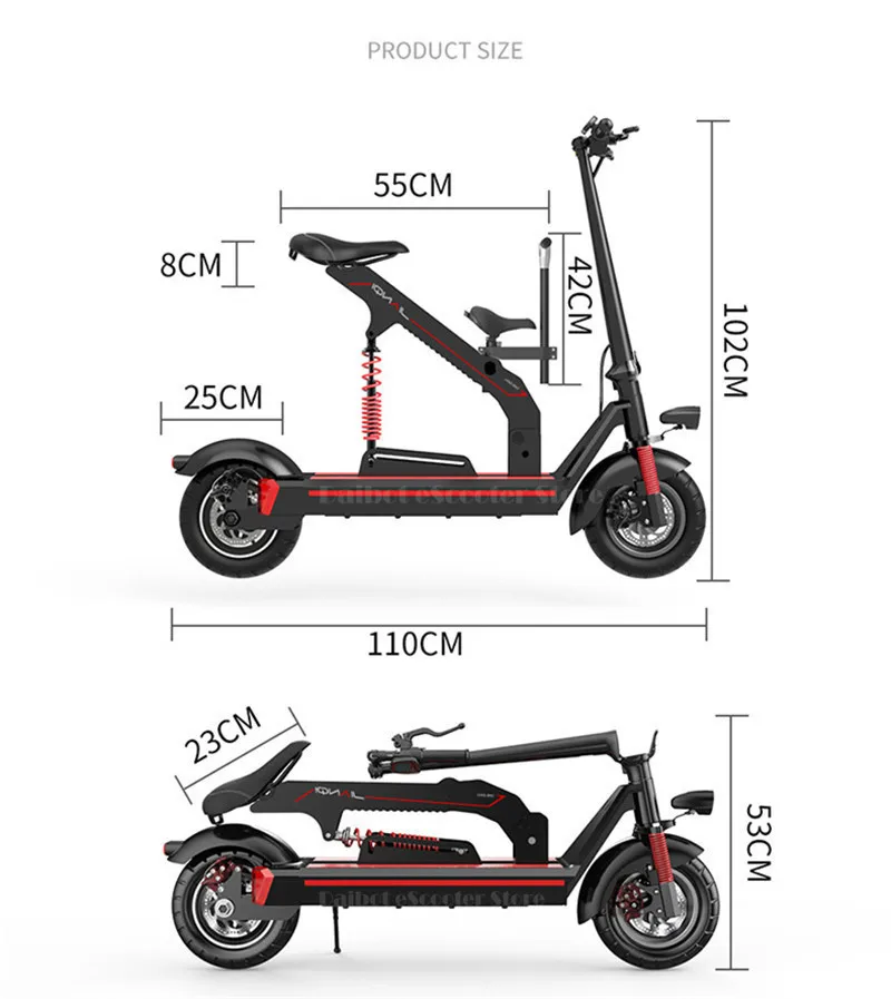 Top Daibot Electric Scooter With Seat For Kids Two Wheel Electric Scooters 10 Inch 36V 350W Adult Portable Folding Electric Bike 11