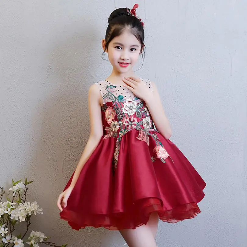 

Baby Girls Dress Children Ball Gown Teens Wedding Party Pageant Gown Red Tutu Princess Dress Modis Kids Clothes Vestidos Y1331