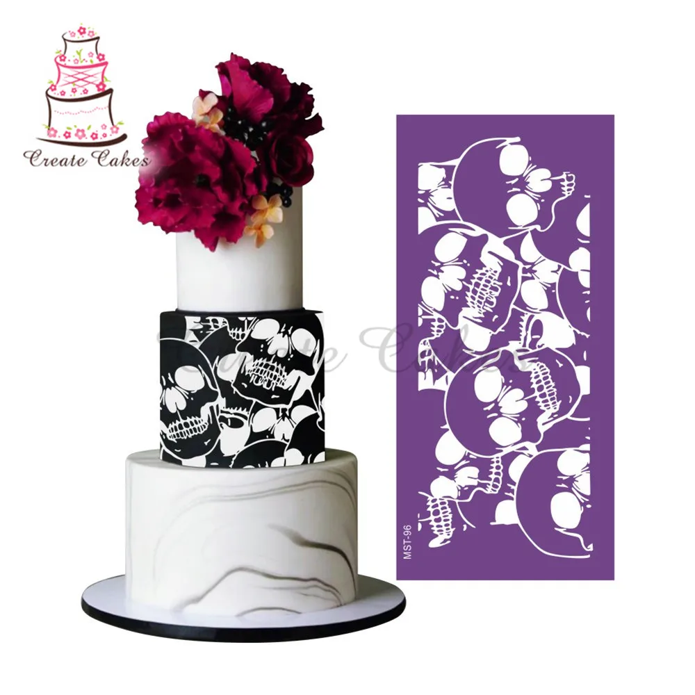 

Skull Cake Stencil Mesh Stencils For Halloween Celebaration Cake Border Stencils Fondant Mould Cake Decorating Tool Cake Mold