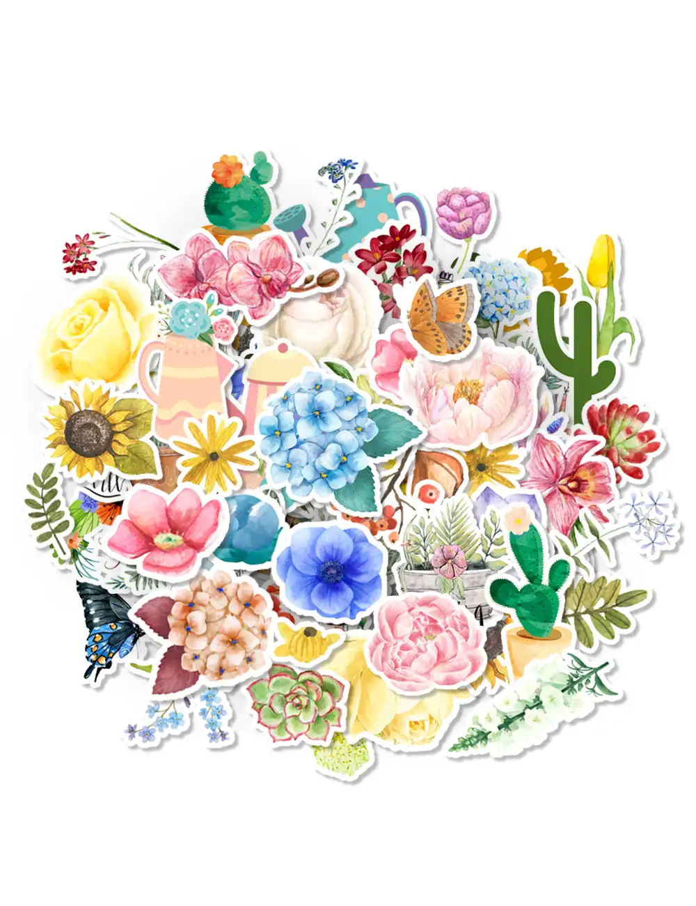 Haokhome Flower Cute Laptop Stickers 4 Sheets Cartoon Waterproof