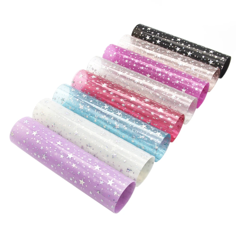 

David accessories 8Pieces/set 20*34cm Transparent Star Faux Synthetic Leather Patchwork Hair Bow Handbag Phone Case DIY,1Yc5503