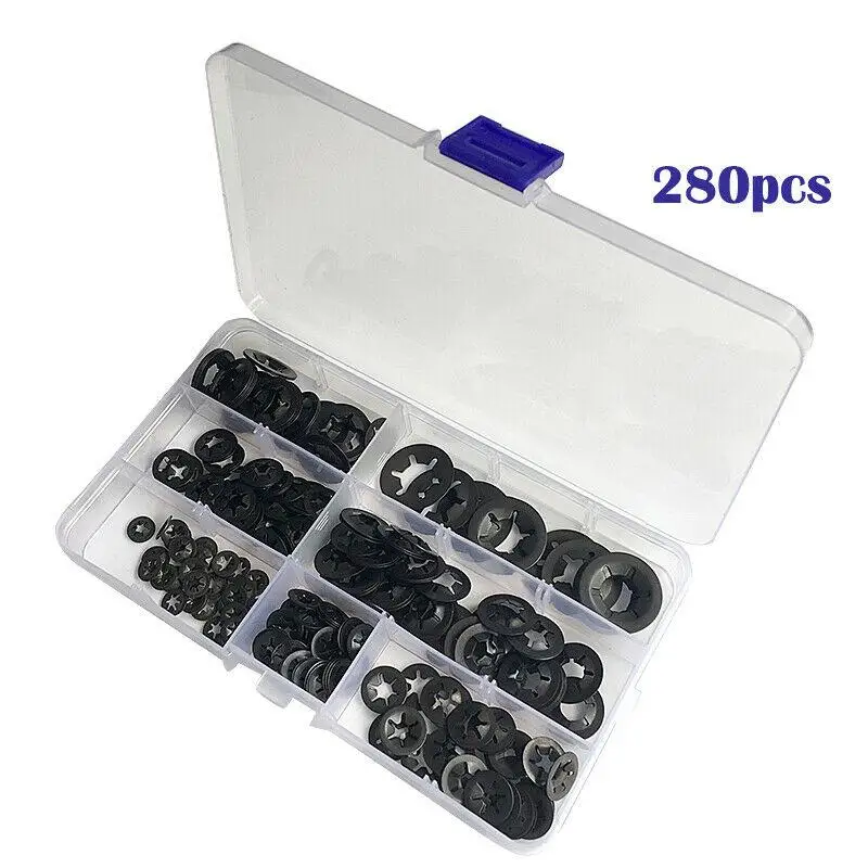 

280Pcs Inner Tooth Star Lock Push Lock Washer Speed Clip Fastener Classification Kit(Box Packing)