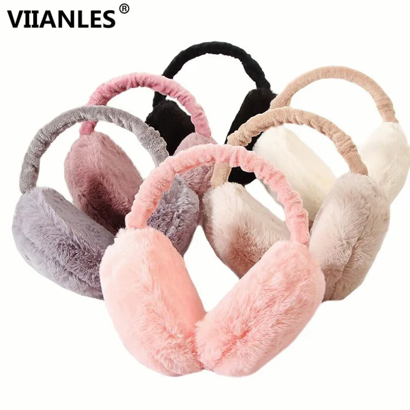

VIIANLES Winter Earmuffs Warm Fashion Rabbit Fur Earmuffs For Women Brand Fur Ear Warmer Solid Earmuffs Ear Cover For Girl