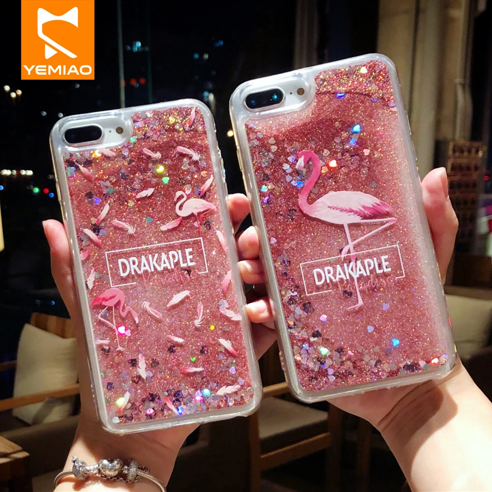 

Glitter Flamingo Case For iPhone 6S 6 Plus Phone Cover Silicone Pink Hard PC Back Cover For iPhone 7 8 Plus X 10 Cases 6 S Bling