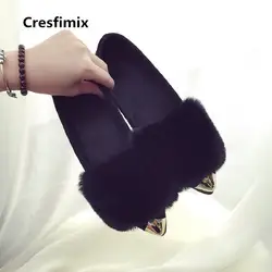 Cresfimix femmes appartements/женская модная удобная обувь высокого качества без застежки на плоской подошве с черным мехом теплая обувь осень-зима c3213