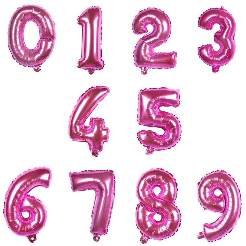XXYYZZ 16 дюймов цифра цифры фольги Воздушные шары День рождения Свадьба Dec золото серебро синий розовый надувной газовый баллон гелия - Цвет: Rose red