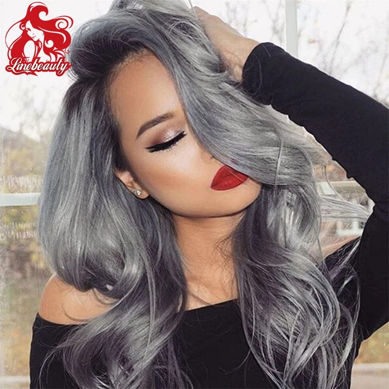 

ombre sliver grey dark root  for African american black women heat resistant synthetic lace front wig
