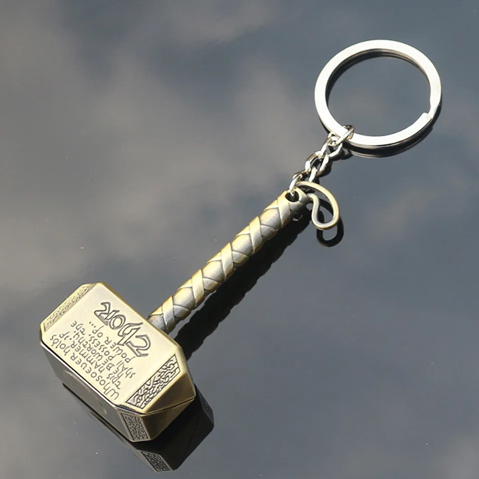 1 pc Vintage Thor Hammer Keychains Avengers for Men Key Rings Movie Key Holder Thor The Dark World Key Finder Bags Key Chain (10)