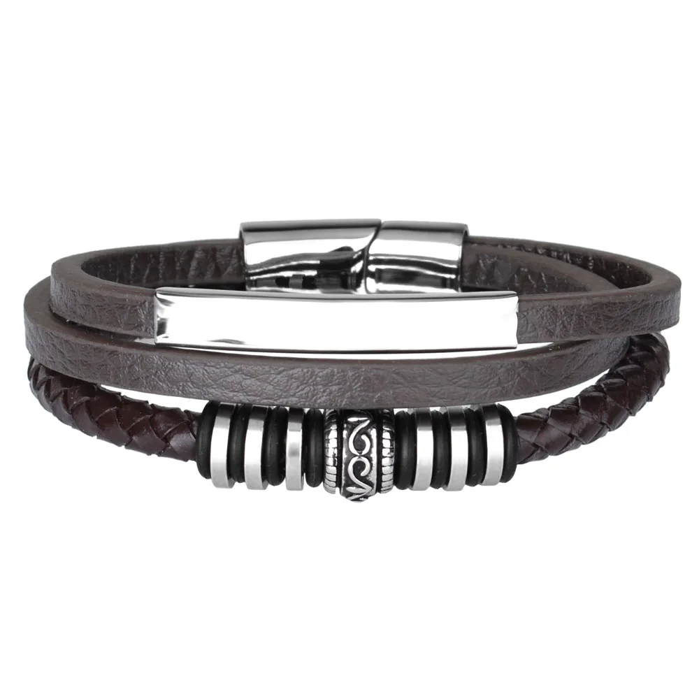 Kirykle натуральная Плетеная кожа обертывание браслет из бисера, браслет мужские магнитные браслеты из нержавеющей стали Pulsera Hombre