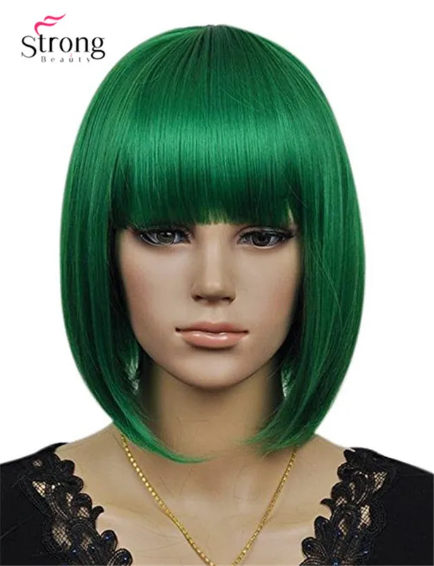 fibra sintética cosplay partido das mulheres verde escuro reta curta bob cabelo cheio perucas