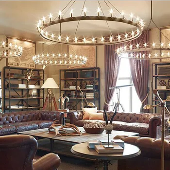 

L American country vintage wrought iron chandelier classical industrial lamp round candle chandelier creative restaurant lamp