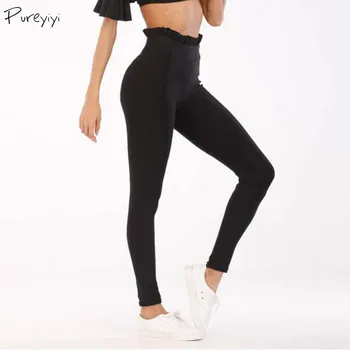 

Black Yoga Pants High Waist Leggings for Fitness Slim Sexy Joggings Women Sports Clothing Solid Color Ruffles Legging Sporting
