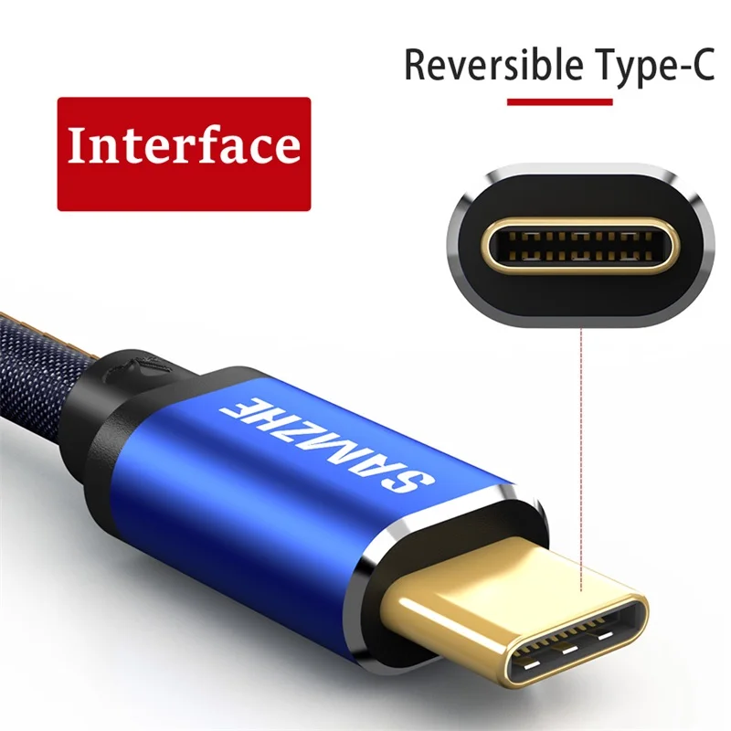 SAMZHE USB 2,0 Тип usb C кабель джинсы ткань 5V 2A кабель для быстрой зарядки из джинсовой ткани плетеный телефонный кабель для зарядки и передачи данных для Xiaomi huawei Letv samsung