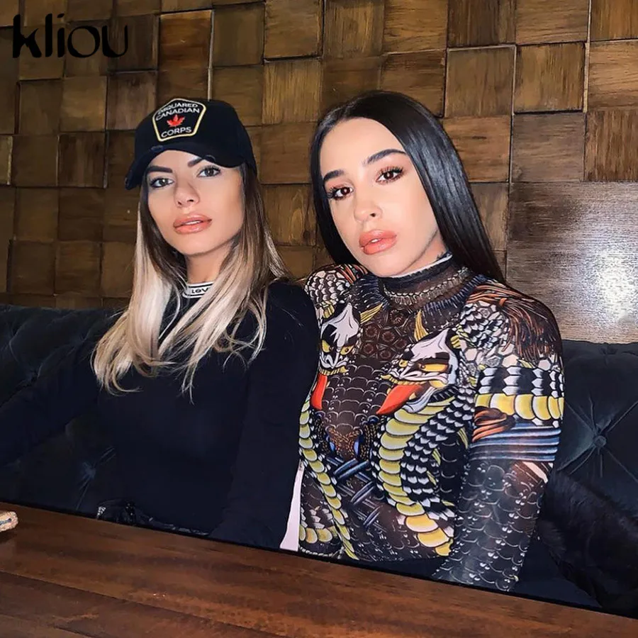 Kliou 2019 جديد ارتداءها كامل كم الياقة المدورة السروال القصير مثير شبكة المواد طباعة الإناث مثير انظر من خلال ارتداءها الأزياء oufit Kliou 2019 جديد ارتداءها كامل كم الياقة المدورة السروال القصير مثير شبكة المواد طباعة الإناث مثير انظر من خلال ارتداءها الأزياء oufit